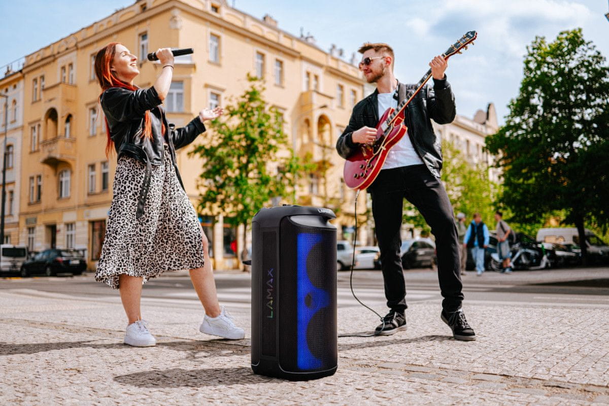  přenosný party reproduktor bluetooth lamax max partyking1 super zvuk nabíjecí baterie bezdrátové párování karaoke 