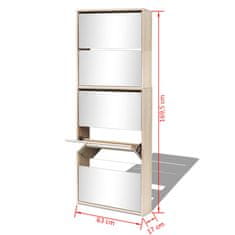 Vidaxl Botník pětipatrový zrcadlo dub 63 x 17 x 169,5 cm