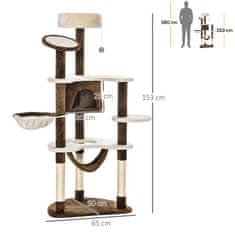 PAWHUT Škrabadlo Xxl S Cat Cave & Hammock Multi-Level Cat Tree Multi-Activity Center, Plyšové, Hnědé, 213X91X122Cm 