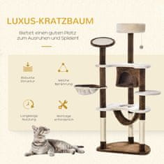 PAWHUT Škrabadlo Xxl S Cat Cave & Hammock Multi-Level Cat Tree Multi-Activity Center, Plyšové, Hnědé, 213X91X122Cm 