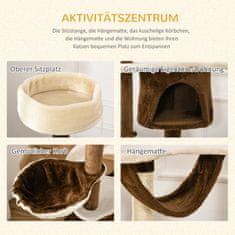 PAWHUT Škrabadlo Xxl S Cat Cave & Hammock Multi-Level Cat Tree Multi-Activity Center, Plyšové, Hnědé, 213X91X122Cm 