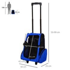 PAWHUT Dog Bag Carrier Bag Vozík Pro Psy 2-V-1, Prodyšný, Oxford Fabric, Blue, 42X25X55 Cm 
