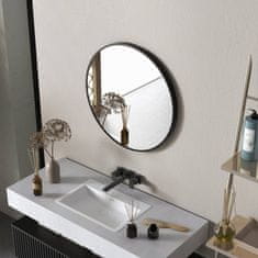 HOMCOM Koupelnové Zrcadlo, Ø60 Cm Koupelnové Zrcadlo S Hliníkovým Rámem, Háčky, Kulaté Nástěnné Zrcadlo Do Obývacího Pokoje, Předsíně, Černá 