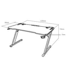 NanoRS Černý velký herní stůl , 150kg max, výška 750mm, 110x60x1,5cm, držák na šálek a sluchátka, RS345