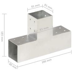 Vidaxl Trámová spojka 4 ks ve tvaru T pozinkovaný kov 81 x 81 mm