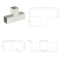 Vidaxl Trámová spojka 4 ks ve tvaru T pozinkovaný kov 81 x 81 mm