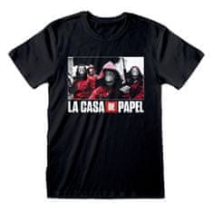 CurePink Pánské tričko Netflix La Casa De Papel|Papírový dům: Photo And Logo - Fotka a logo (L) černé bavlna