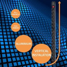 Qoltec Hliníková PDU lišta pro RACK | 16A | 16 x FRENCH | vertikální | 1,8m