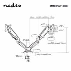 Nedis MMDOSGS110BK držák 2 monitorů s plynovou vzpěrou, full motion 15 - 32", 8 kg max.