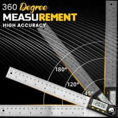 Netscroll Digitální úhlové pravítko pro přesné měření úhlů do 360 stupňů a délek do 20 cm, s digitálním displejem, z nerezové oceli, s automatickým vypnutím, Ruler