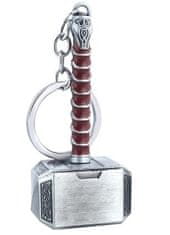 MARVEL Přívěsek na klíče Thorovo Kladivo stříbrné s hnědým/červeným