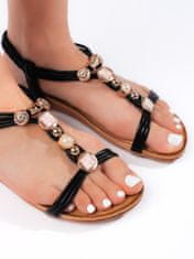 Amiatex Stylové dámské černé sandály na plochém podpatku, černé, 36