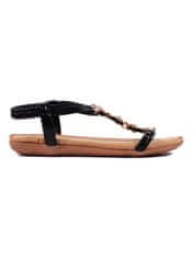 Amiatex Stylové dámské černé sandály na plochém podpatku, černé, 39