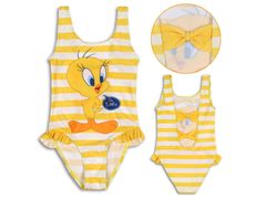 sarcia.eu Looney Tunes Tweety Dívčí plavky, žluté pruhované plavky 6-8 let 116-128 cm