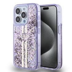 Guess hard kryt na iPhone 15 PRO 6.1" Purple Liquid Glitter Gold Stripe