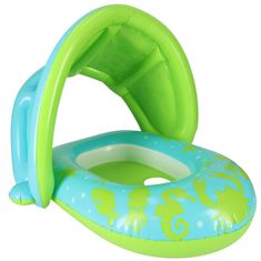 WOWO Dětský kruh na plavání, Kruh na plavání pro miminka se sedátkem a stříškou, zelený, pro děti 1-2 roky, do 18 kg