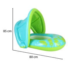 WOWO Kruh na plavání pro miminka se sedátkem a stříškou, zelený, pro děti 1-2 roky, do 18 kg