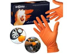 sarcia.eu OUTLINE Oranžové nitrilové rukavice, rukavice bez pudru, diamantová textura 50ks M-L