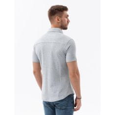 OMBRE Pánská pletená košile slim fit s krátkými rukávy a límečkem šedá MDN126143 L