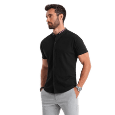 OMBRE Pánská pletená košile s krátkým rukávem a límečkem černá MDN126151 L