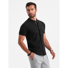 OMBRE Pánská pletená košile s krátkým rukávem a límečkem černá MDN126151 L