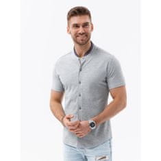OMBRE Pánská pletená košile s krátkými rukávy a límcem s límečkem šedá MDN126152 S