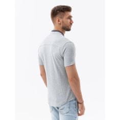 OMBRE Pánská pletená košile s krátkými rukávy a límcem s límečkem šedá MDN126152 S