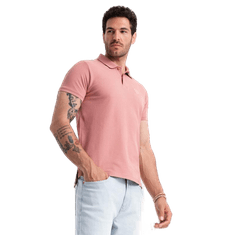 OMBRE Pánská jednobarevná pletená polokošile BASIC tmavě růžová MDN126159 L