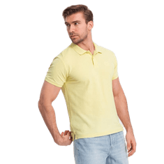 OMBRE Pánská jednobarevná pletená polokošile BASIC žlutá MDN126165 XL