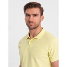 OMBRE Pánská jednobarevná pletená polokošile BASIC žlutá MDN126165 XL