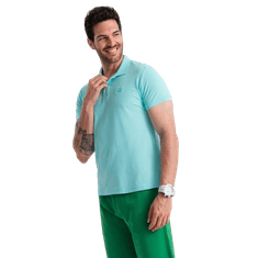 OMBRE Pánská jednobarevná pletená polokošile BASIC mint MDN126168 S