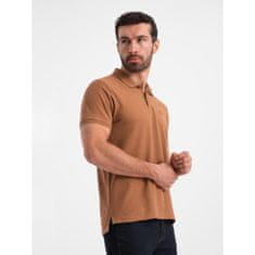 OMBRE Pánská jednobarevná polokošile BASIC pique knit hnědá MDN126172 XXL