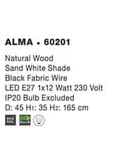 Nova Luce NOVA LUCE stojací lampa ALMA přírodní dřevo bílé stínidlo černý kabel E27 1x12W bez žárovky 60201