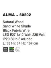 Nova Luce NOVA LUCE stojací lampa ALMA přírodní dřevo bílé stínidlo černý kabel E27 1x12W bez žárovky 60202