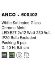 Nova Luce NOVA LUCE stropní svítidlo ANCO matné bílé sklo chromovaný kov E27 2x12W 600402