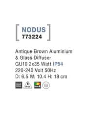 Nova Luce NOVA LUCE venkovní nástěnné svítidlo NODUS antický hnědý hliník skleněný difuzor GU10 2x7W 220-240V IP54 bez žárovky světlo nahoru a dolů 773224