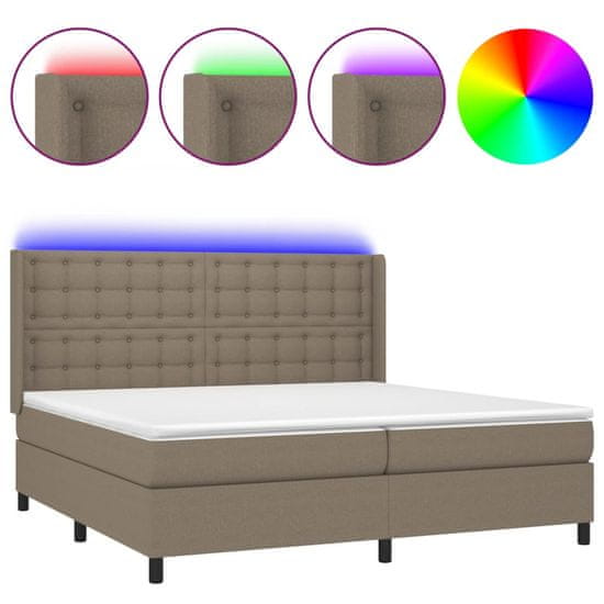 Vidaxl Box spring postel s matrací a LED taupe 200x200 cm textil