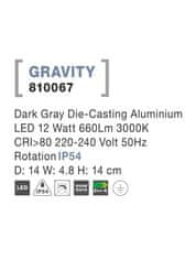 Nova Luce NOVA LUCE venkovní nástěnné svítidlo GRAVITY tmavě šedý hliník akrylový difuzor LED 12W 3000K 220-240V rotační IP54 810067