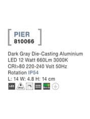 Nova Luce NOVA LUCE venkovní nástěnné svítidlo PIER tmavě šedý hliník akrylový difuzor LED 12W 3000K 220-240V rotační IP54 810066