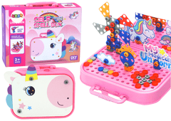 shumee Puzzle Set DIY Kufr Unicorn Bricks Pink 227 dílků.