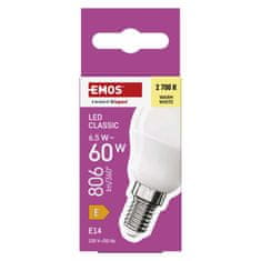 Emos LED žárovka Classic Mini Globe / E14 / 6,5 W (60 W) / 806 lm / teplá bílá