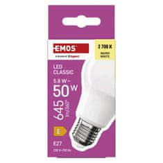 Emos LED žárovka Classic A60 / E27 / 5,8 W (50 W) / 645 lm / teplá bílá