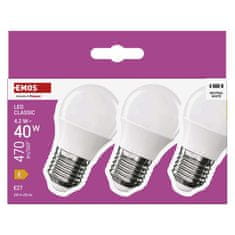 Emos LED žárovka Classic Mini Globe / E27 / 4,2 W (40 W) / 470 lm / neutrální bílá