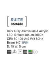 Nova Luce NOVA LUCE venkovní nástěnné svítidlo SUITE tmavě šedý hliník a akryl LED 10W 3000K 100-240V 140st. IP54 859438