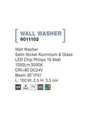 Nova Luce NOVA LUCE WALL WASHER nikl satén hliník a sklo LED Chip Philips 15W 3000K DC24V 30st. IP67 9011102