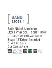 Nova Luce NOVA LUCE venkovní zapuštěné svítidlo do země BANG nikl satén hliník LED 1W 3000K IP67 100-240V 42st. vč. driveru 9203111