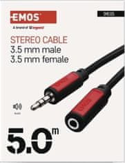 Emos JACK kabel 3,5mm stereo, vidlice - 3,5mm zásuvka 5m