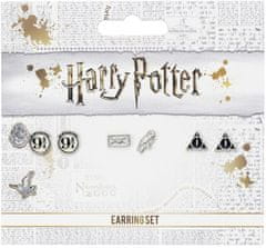 CurePink Postříbřené náušnice Harry Potter: Hedvika - Relikvie - Nástupiště 9 a 3/4 set 3 párů (1 x 1 cm|1,5 x 1,5 cm)