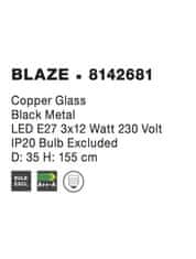 Nova Luce NOVA LUCE závěsné svítidlo BLAZE měďené sklo a černý kov E27 3x12W 230V IP20 bez žárovky 8142681