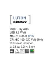 Nova Luce NOVA LUCE venkovní nástěnné svítidlo LUTON tmavě šedý ABS LED 1.6W 3000K IP65 100-220V vč. driveru 8403622